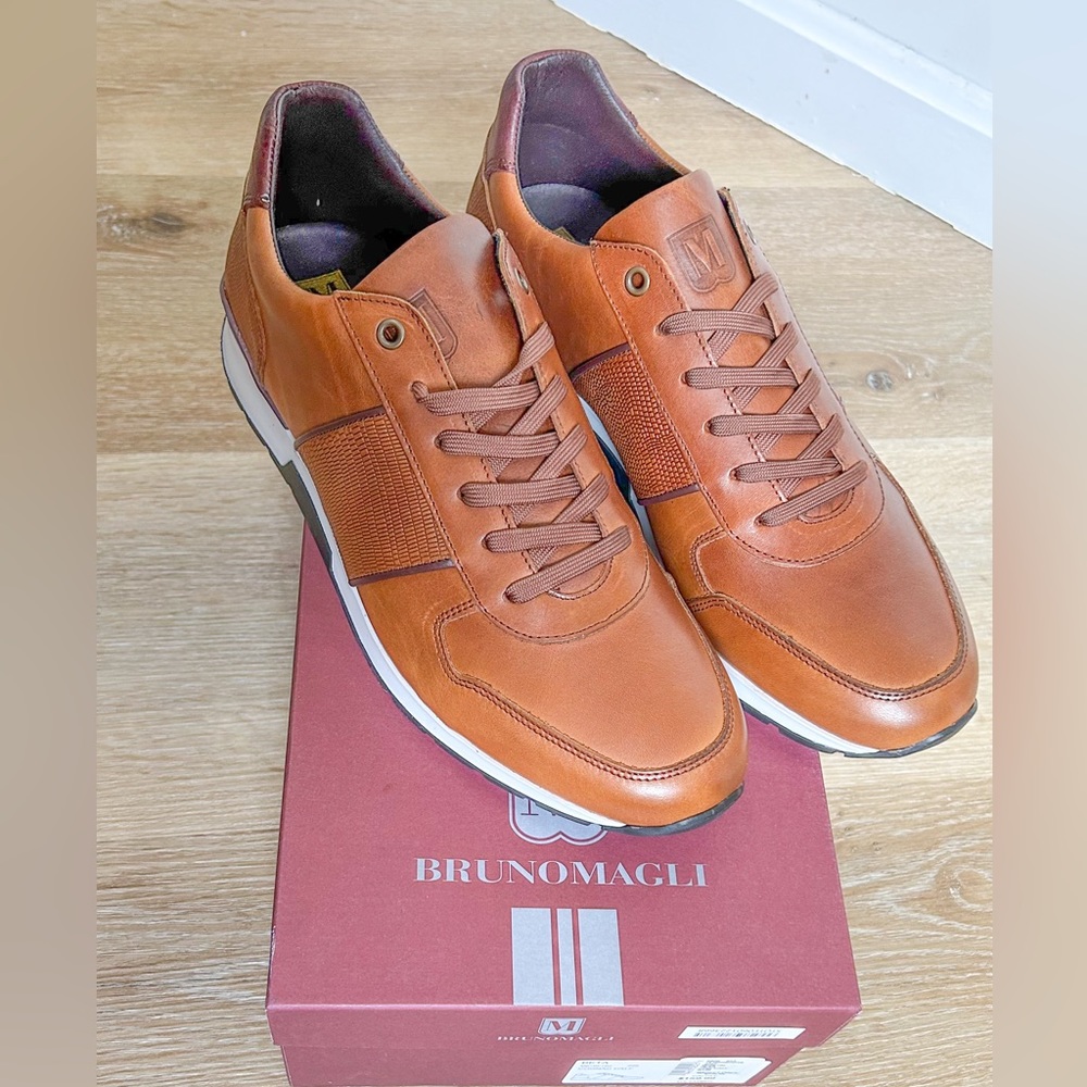 NWT Bruno Magli Italian Made Beta Cognac Calf Brown Shoes Size 13 BRUNOMAGLI